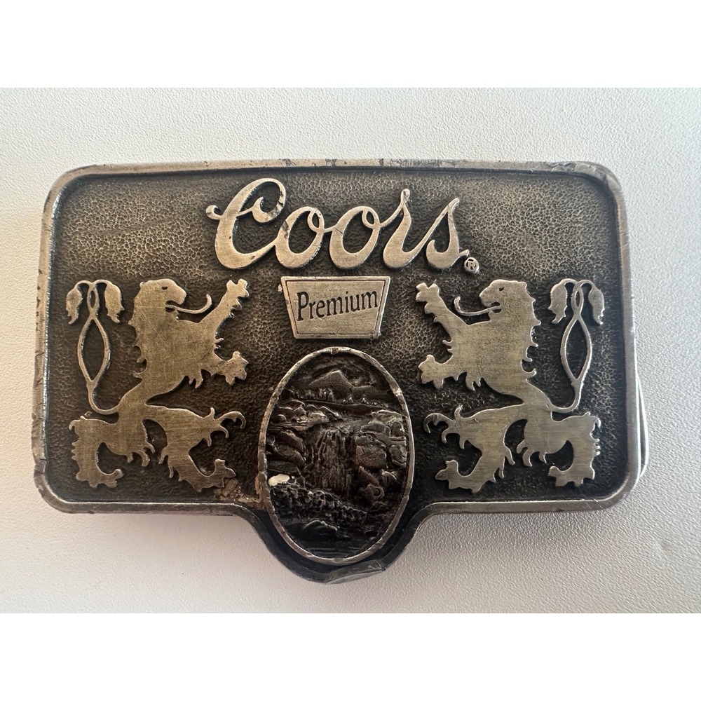 Vintage Coors Premium Beer Belt Buckle Lion Rampant Silver Tone USA Z-168